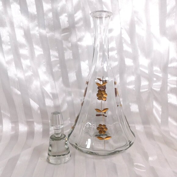Tall Clear Glass Decanter with Gold Flowers # 26533 - Picture 7 of 7